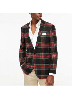 J.Crew Blazer Mens Size 42 R Red Tartan Plaid Wool Blend Lined Jacket